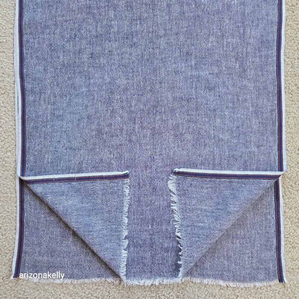 Aqua Wool Scarf With Ribbon Binding Navy Lightweight